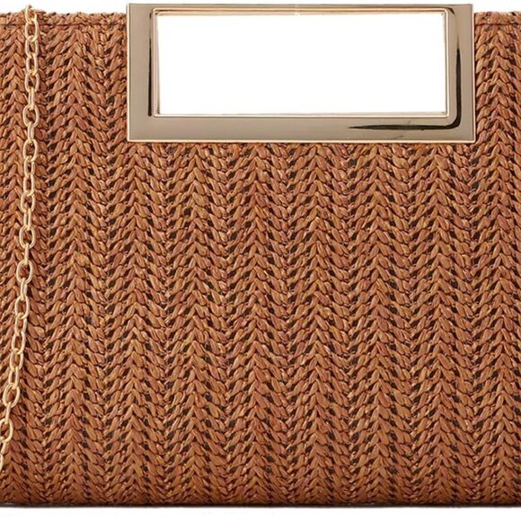 Top Handle Straw Clutch for Women Summer Clutch Straw Evening Bag Raffia Crossbo - Picture 1 of 8